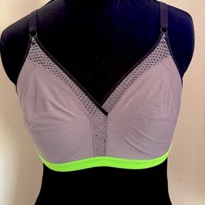Hanes X-Temp Wire Free Bra XL Neon Green Band Silver/Grey Mesh Eyelet lace look